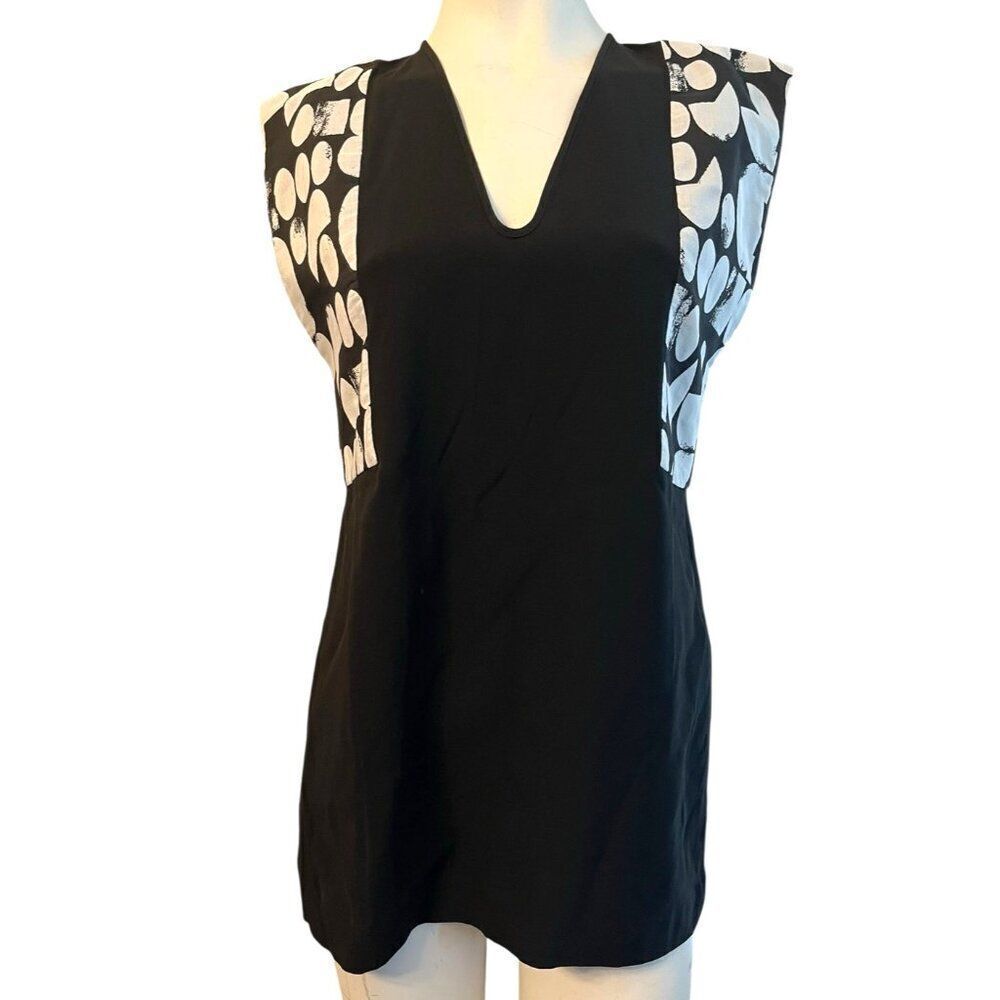 Zero Maria Cornejo Ladies Size 6 Black White Sleeveless Blouse Tunic V Neck NWT